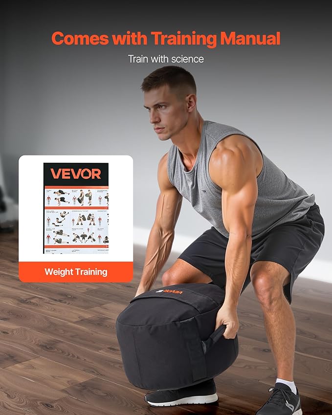 VEVOR Workout Sandbag, Heavy Duty Workout Power Bags with Handles, 100 lbs/45 kg Slam Bag for Fitness Strength Weight Training Cross-Training, Home Gym Exercise, Black (Unfilled)-StrideForce Fitness