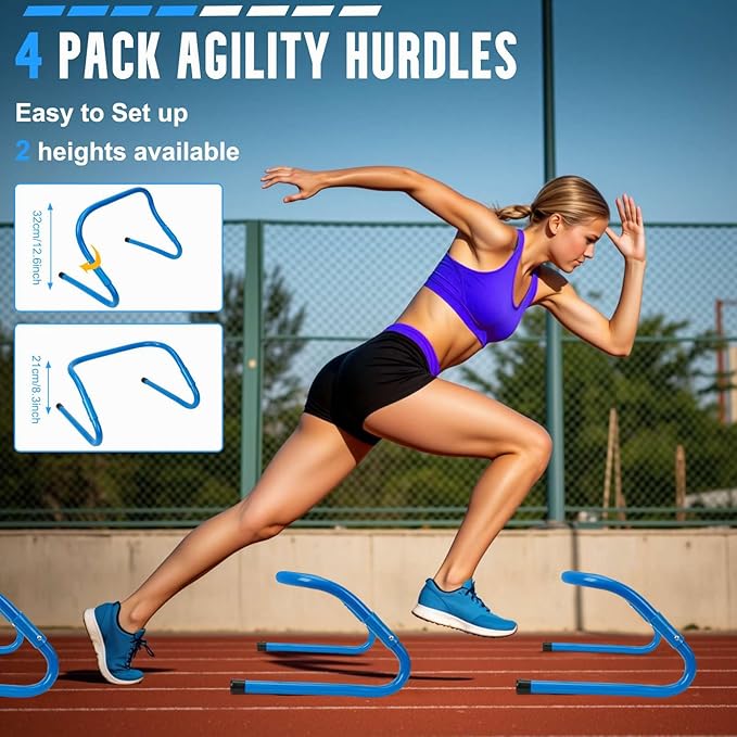 Agility Ladder, Soccer Training Equipment Set, 4 Agility Hurdles, 20ft Speed Ladder, Running Parachute, 12 Football Cones, Jump Rope | Soccer Basketball Athletes Speed Training-StrideForce Fitness