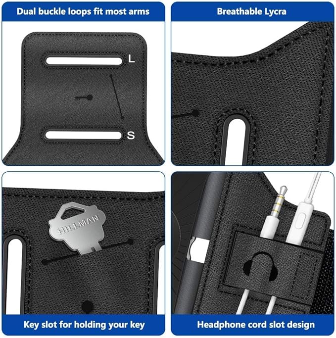 VUP Running Armband 360°Rotatable for iPhone 16/15/14/13/Pro Max/Pro/Mini/12/11/SE/Xs/XR/X/8/7/Plus, Fits All 4-6.7 Inch Smartphones, with Key Holder Phone Armband for Running Hiking Biking (Black)-StrideForce Fitness