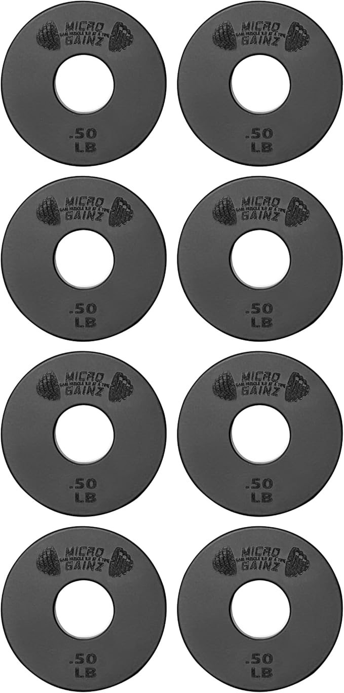 Micro Gainz 1-Inch Center Hole Standard Fractional Weights Plates Set, 8 Piece Dumbbell & Barbell Set of .50LB Plates for Strength Training and Weight Lifting, Made In USA-StrideForce Fitness