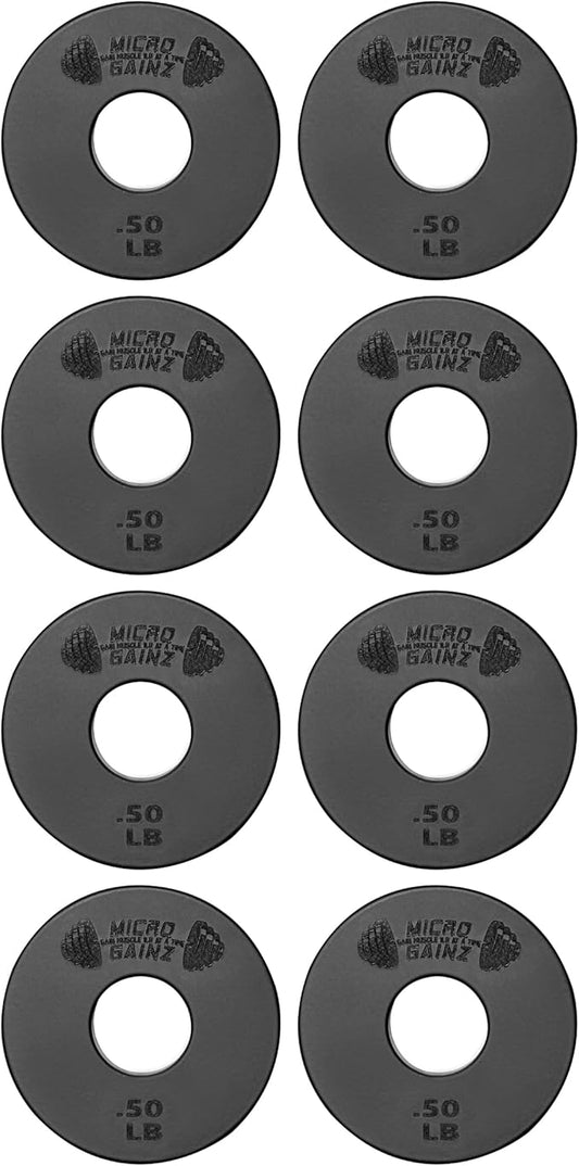 Micro Gainz 1-Inch Center Hole Standard Fractional Weights Plates Set, 8 Piece Dumbbell & Barbell Set of .50LB Plates for Strength Training and Weight Lifting, Made In USA-StrideForce Fitness