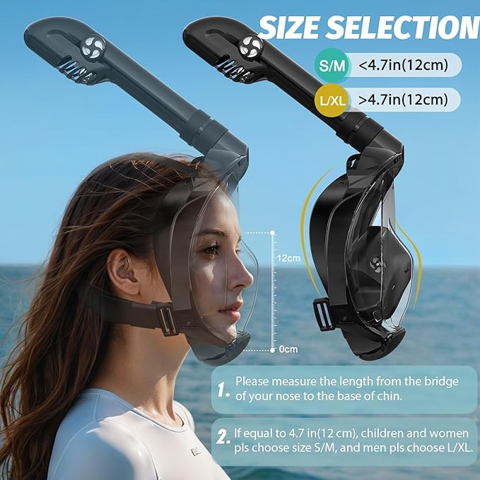 Full Face Snorkel Mask, Snorkeling Gear for Adults Men and Women, 180 Degrees Panoramic View Snorkel Set Anti-Fog Anti-Leak, Dry Top System and Travel Bag for Swimming, Snorkeling-StrideForce Fitness