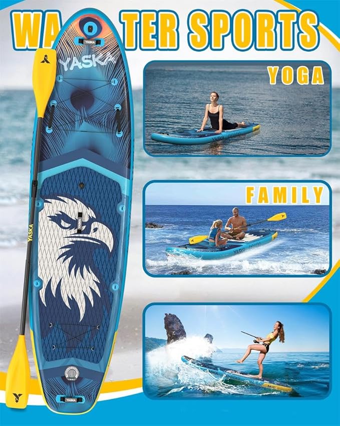 YASKA Inflatable Stand Up Paddle Board - 11ft Extra Wide Paddleboard with Premium SUP Board Accessories,Camera Mount,Non-Slip EVA Deck,5 Handles,Youth/Adult-StrideForce Fitness