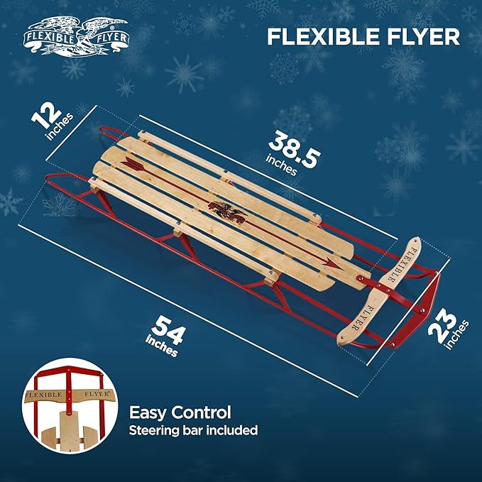 Flexible Flyer Metal Runner Sled. Steel & Wood Steering Snow Slider-StrideForce Fitness
