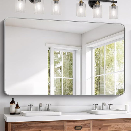 FORBATH 60x36 Inch Silver Bathroom Mirror for Over Sink, Large and Wide Rectangular Wall Mirror with Metal Frame, Rounded Corners for Bathroom, Bedroom, Entryway Decor (Horizontal or Vertical)-StrideForce Fitness