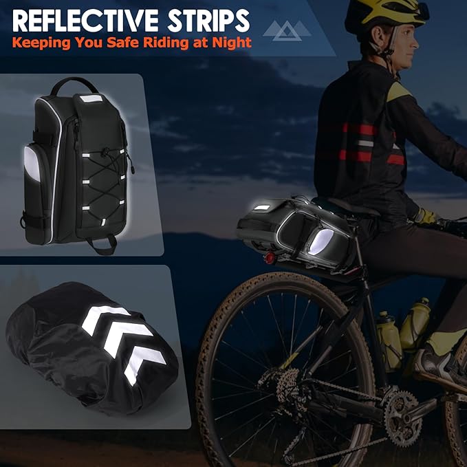 RAINSMORE Bike Bags for Bicycle Rear Rack 15L Waterproof Bike Ebike Trunk Pannier Saddle Bag with Rain Cover Bike Accessories Backpack Shoulder Bag for Commuter Travel Outdoor, Grey-StrideForce Fitness