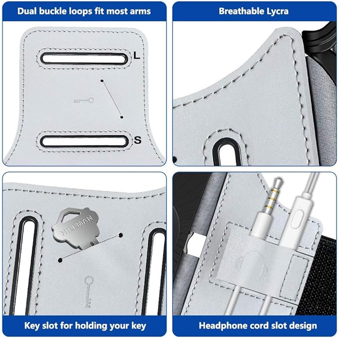 VUP Running Armband 360°Rotatable for iPhone 14/13/Pro Max/Pro/Mini/12/11/SE/Xs/XR/X/8/7/Plus, Fits All 4-6.7 Inch Smartphones, with Key Holder Phone Armband for Running Hiking Biking (Sliver)-StrideForce Fitness