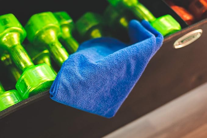 The Rag Company Microfiber Spa and Yoga Towel - Soft and Absorbent Towel for Gym, Spa, Exercise, Hotel, and Resort Use - Dries Fast - 16x27 inches - Light Blue, Royal Blue, Black, 6-Pack-StrideForce Fitness