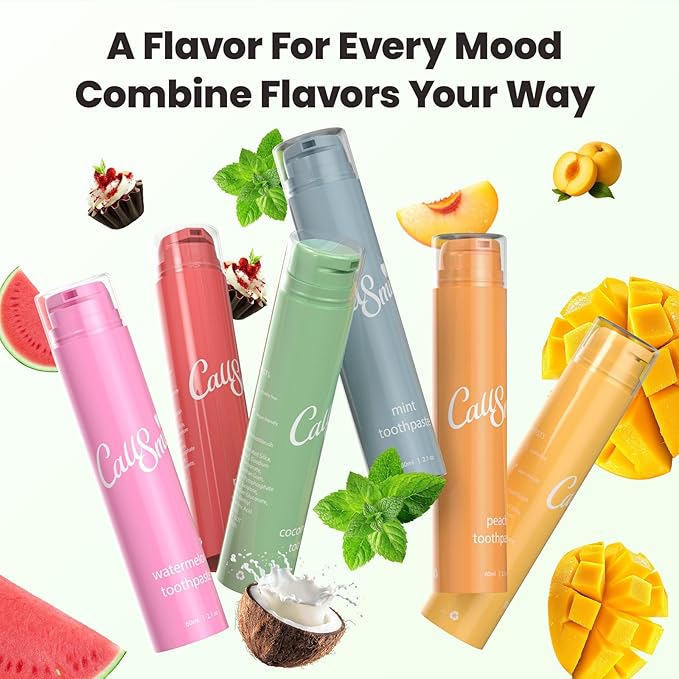 CALLSMILE Fluoride-Free Toothpaste, Easy-Press Pump, 60g - Fruity Flavors, No SLS, Non-Toxic, No Sweeteners, for Adults & Kids, Gentle for Sensitive Teeth, Coconut-Flavored