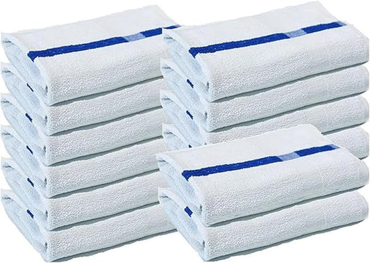 Towels N More 24x48 Soft Poolside Towels - 12 Large Super Absorbent Pool Towel White and Blue Center Stripe - Ideal for Home, Pool, Spa, Gym, Hotel, Motel Rental Room Use - 100% Cotton Bath Towels-StrideForce Fitness