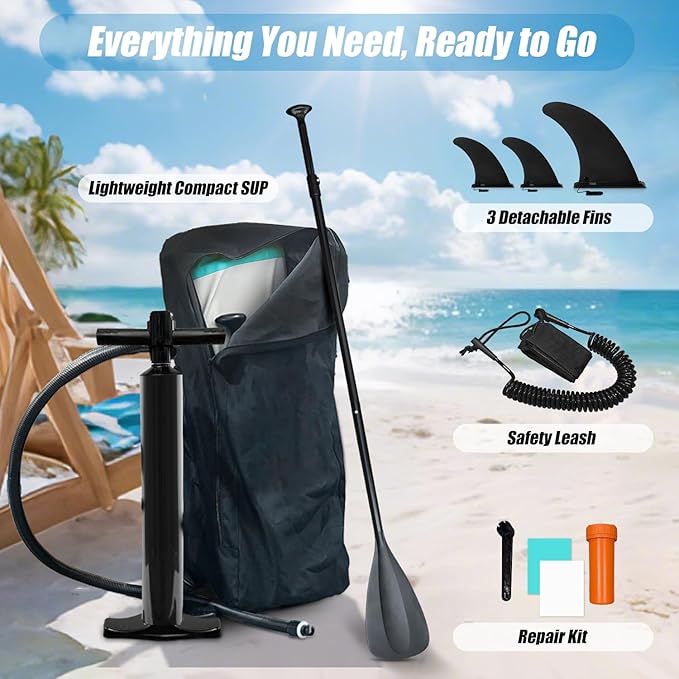 10' Inflatable Stand Up Paddle Board, Ultra-Light Wide Yoga Board for All Skill Levels with Premium SUP Paddleboard Accessories, 84L Waterproof Bag, Non-Slip Comfort Deck for Youth & Adults-StrideForce Fitness