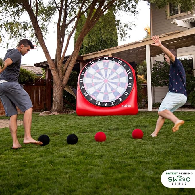 SWOOC Games - Inflatable Giant Kick Darts (15+ Ways to Play) - Jumbo Soccer Dartboard w/Air Pump - Big Carnival Games - Giant Outdoor Games - Oversized Dart Board Yard & Lawn Game for Kids & Adults-StrideForce Fitness