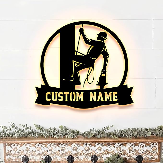 Personalized Electrician Metal Sign with LED Lights, Custom Electrician Metal Wall Art, Gift For Electrican, Wall Art Hanging Home Decor Birthday Xmas Gift-StrideForce Fitness