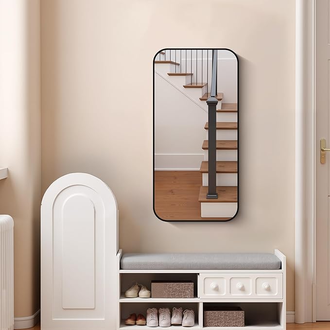 FORBATH Bathroom Mirror 20" x 40", Rectangle Black Bathroom Mirror with Black Aluminum Frame Rounded Corner, Wall Mounted Mirror for Bedroom Entryway Living Room-StrideForce Fitness