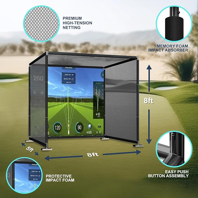 YUNIC Golf Driving Cage with Metal Frame - Choose Standard Hitting Target or Simulator Impact Screen-StrideForce Fitness