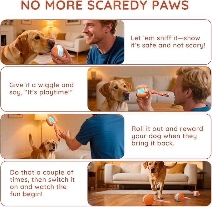 Interactive Dog Toys, Random Path Electric Automatic Moving and Rolling Dogs Toy with Rope for Small Medium Large Dogs, Motion-Activated Dog Stimulation Toy for Boredom Relief (Orange)-StrideForce Fitness