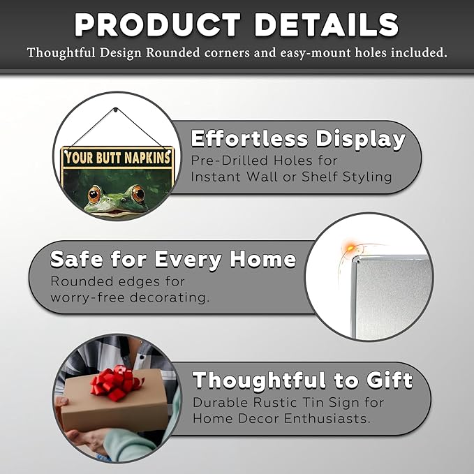 Funny Frog Bathroom Toilet Decor Metal Sign Frog Your Butt Napkin My Lord Vintage Tin Sign for Bedroom Toilet or Bathroom Wall 12 * 8inch-StrideForce Fitness