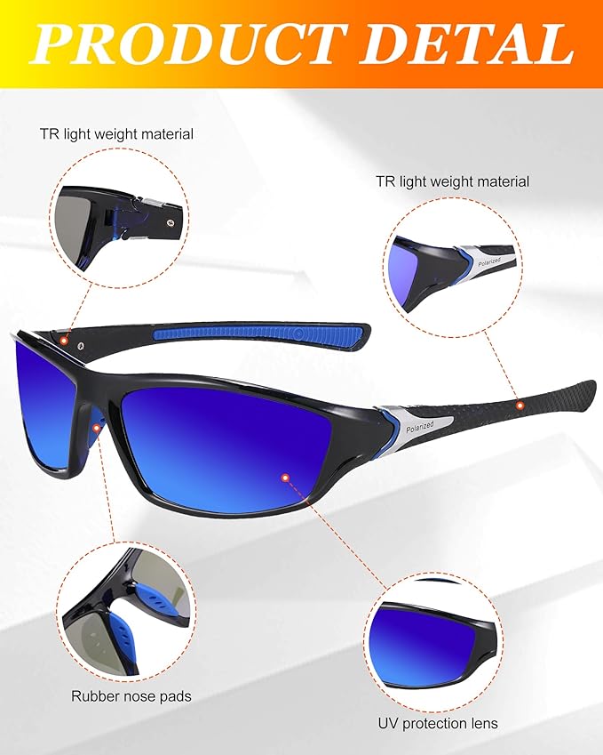 Frienda 6 Pack Polarized Sport Sunglasses for Men Multipack Fit over Glasses Pack Lot Set Men's Sport Fishing Eyeglasses-StrideForce Fitness