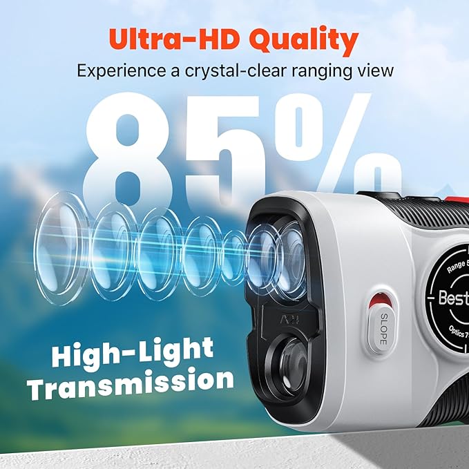 Golf Laser Rangefinder with Slope, 1500Y Range Finder, 0.3s Flagpole Locking Vibration, 7X Magnification, Magnet Stripe, 85% Transmission Lens for Golfing/Hunting, Golf Accessories for Men-StrideForce Fitness