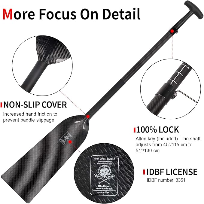 Dragon Boat Paddle Lightweight Full Carbon Fiber with Paddle Bag, 120/122/125CM (47/48/49 Inches) and Adjustable Dragon Boat Paddle115-130cm（）, IDBF Approved-StrideForce Fitness