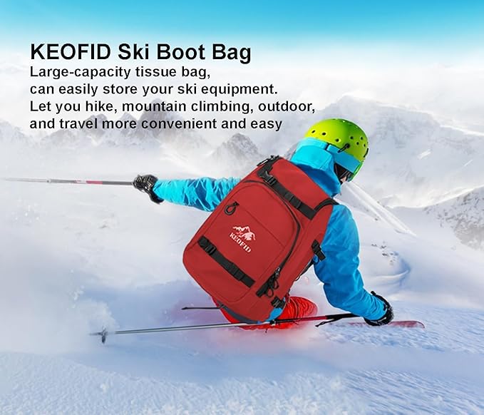 KEOFID 50L Ski Boot Bag Backpack, Waterproof Ski Bag, Travel Backpack for Ski Helmet, Snowboard-StrideForce Fitness