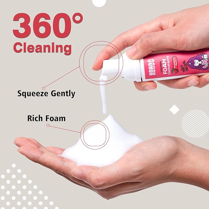 NOHOO Fluoride Free Foam Toothpaste Kids Fruit Flavour,Natural Training Toothpaste for Baby Toddler Children Oral Cleaning and Cavity Protection(Strawberry + Peach)