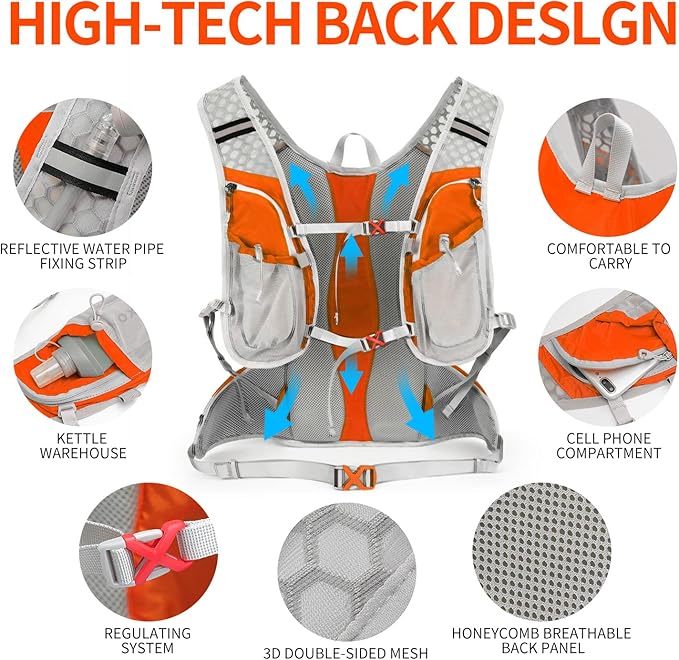 Hydration Pack Backpack, Lightweight Water Backpack with 2L Leakproof Hydration Bladder Daypack for Men Women,Running Hydration Vest for Outdoor Trail-StrideForce Fitness