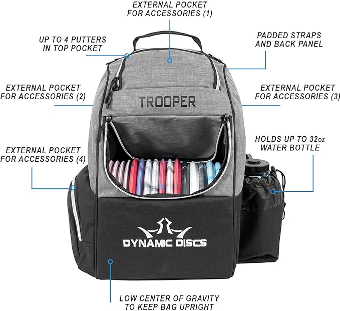 Dynamic Discs Trooper Disc Golf Bag | Large Frisbee Bags with 18+ Discs Capacity | Lightweight & Durable Backpack | Great Gifts or Disc Golf Accessories for Men | Ideal for Beginners & Pro Players-StrideForce Fitness