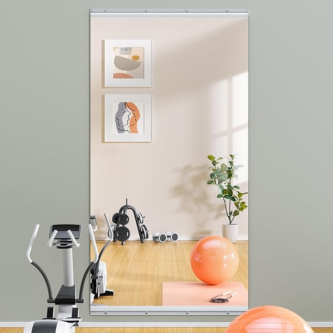 Hasipu Home Gym Mirror 63" L x 28" W - 1PC Large Full Body Mirror for Yoga, Wall-Mounted Mirrors for Fitness, Garage, Dance Studio, 0.16in Tempered Glass Frameless-StrideForce Fitness