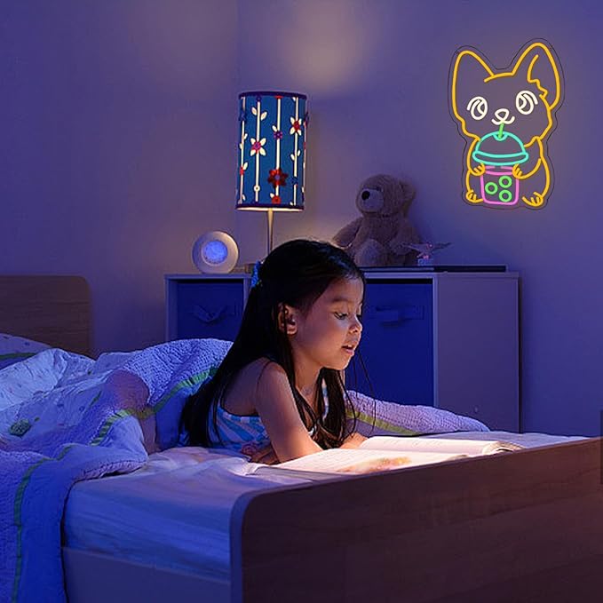 Corgi Neon Sign Bubble Tea Neon Light for Wall Decor Colorful Neon Sign Dog Neon Signs for Bedroom Dessert Coffe Shop Store Business Wall Decoration-StrideForce Fitness