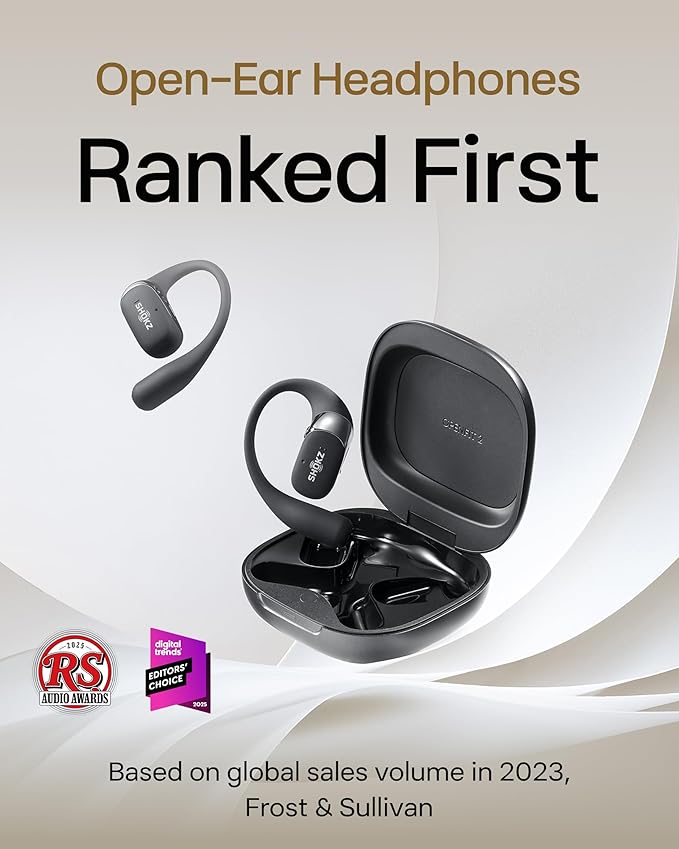 SHOKZ New OpenFit 2 Open-Ear Headphones, True Wireless Bluetooth Earphones with Microphone, Earhook Earbuds with 48 Hours of Playtime, Fast Charging, IP55 Water-Resistant, with Carrying Bag, Black-StrideForce Fitness