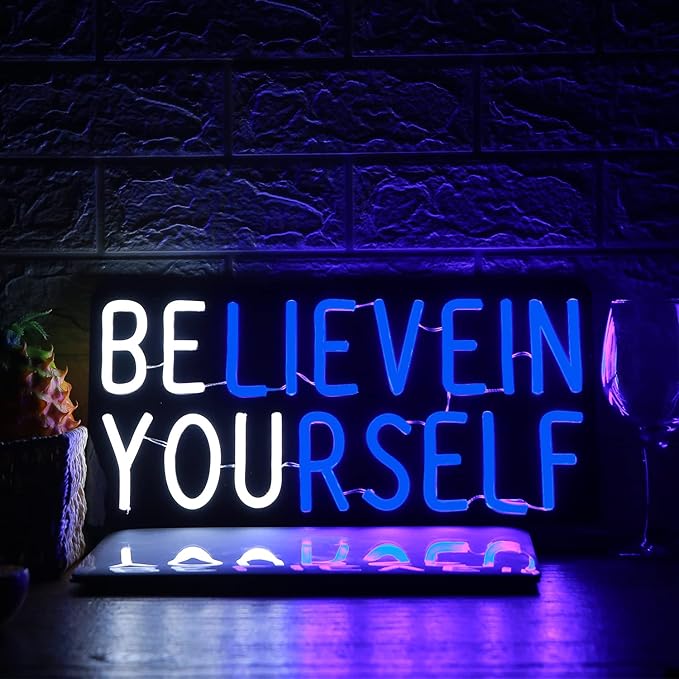 Believe in Yourself Neon Sign USB Powered for Room Decor, LED Neon Light Sign Dimmable for Kids Bedroom Office Bar classroom Wall Art Birthday Gift 16 * 7.5 Inches Blue-StrideForce Fitness