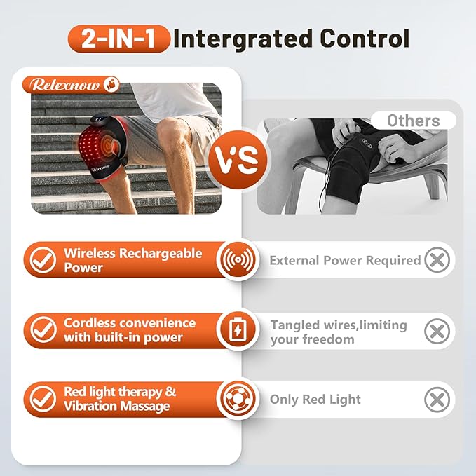 Red Light Therapy Knee Brace with Vibration Knee Massage, Extension Band, Wireless Rechargeable Controller,660nm&850nm Near Infrared Light Therapy Heated Device for Knee/Elbow/Shoulder Pain Relief-StrideForce Fitness