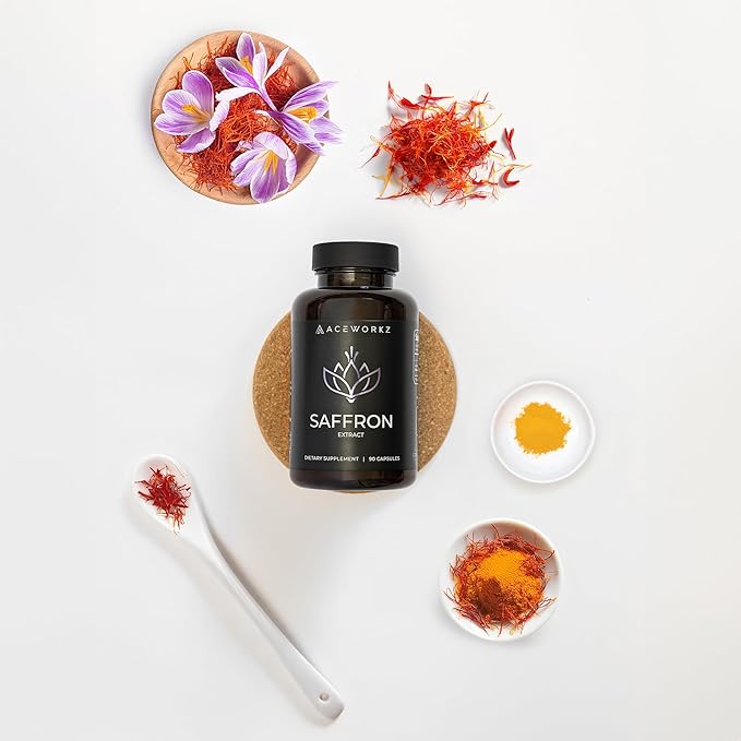 ACEWORKZ Saffron Supplement - 100% Pure Saffron Extract Capsules - Support Weight Management, Craving Control & Eye Health - for Women & Men (90 Capsules)-StrideForce Fitness