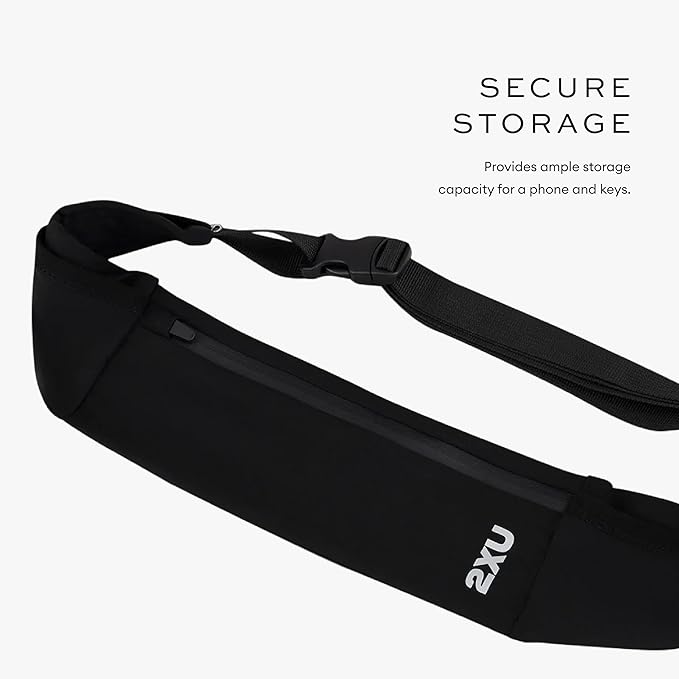 2XU Unisex Run Belt Black - Lightweight and Adjustable Fitness Waist Pack for Running, Jogging, and Outdoor Activities - Securely Holds Phone, Keys, and Essentials - One Size-StrideForce Fitness
