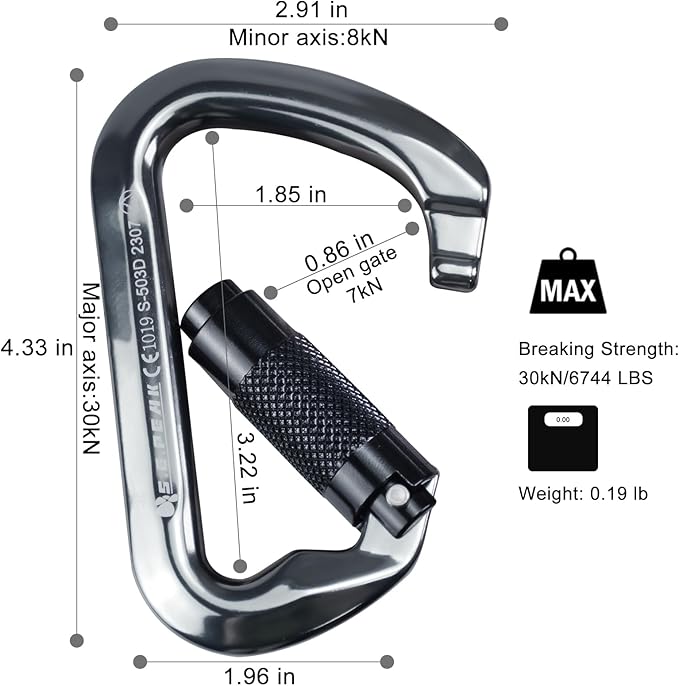 SEPEAK UIAA 30kN Climbing Carabiner Clips, Professional Heavy Duty Twist Locking Carabiners for Climbing,Mountaineering, Rappelling, Camping, Hiking, Swings, Large D Ring Hooks-StrideForce Fitness