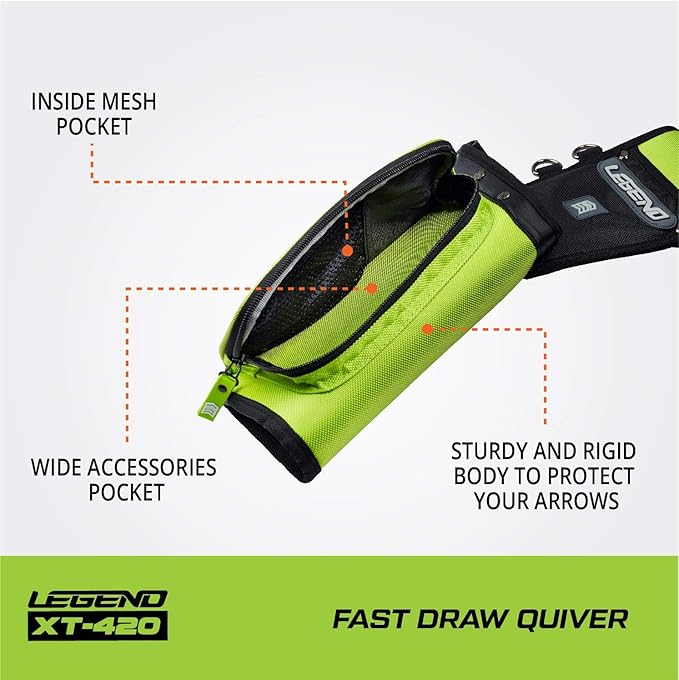 Legend XT420 Field Quiver - Left or Right-Handed Quiver Arrow Holder, Archery Quiver with 3 Arrow Tube, Durable Nylon Hip Quivers with Multiple Pockets for Archery Accessories, Score Card & Tools-StrideForce Fitness