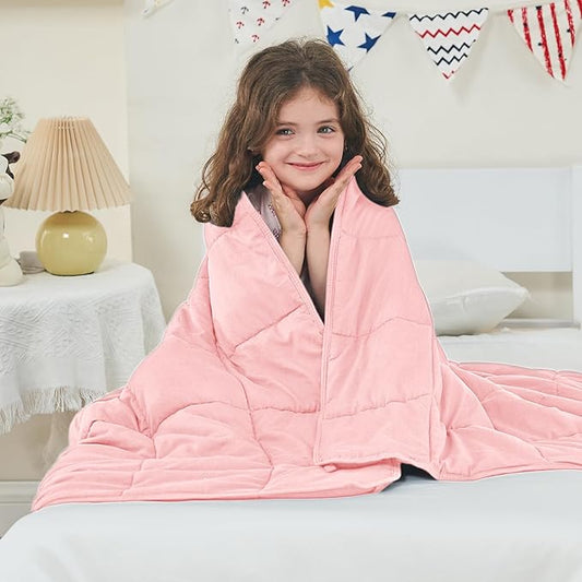 yescool Weighted Blanket (10 lbs, 41" x 60", Pink Grey) Cooling Heavy Blanket for Sleeping Perfect for 90-110 lbs, Breathable Blanket with Premium Glass Bead, Machine Washable-StrideForce Fitness