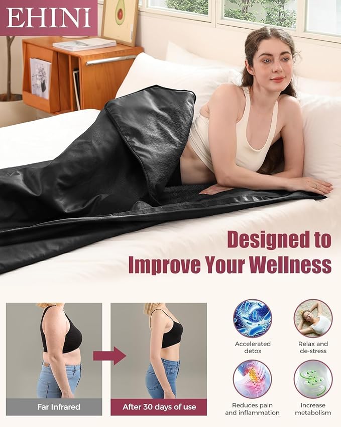 Infrared Sauna Blanket - Portable Far Infrared Sauna for Home Relaxation - PU Sauna Blanket - Infrared Blanket Sauna with 77–176 °F Temp Range（Pure Black）-StrideForce Fitness