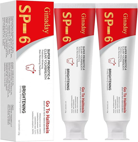 2 Pcs SP-6 Brightening Probiotic Toothpaste,Deep Cleaning Care Fresh Breath SP-6 Ultra Whitening Toothpaste.