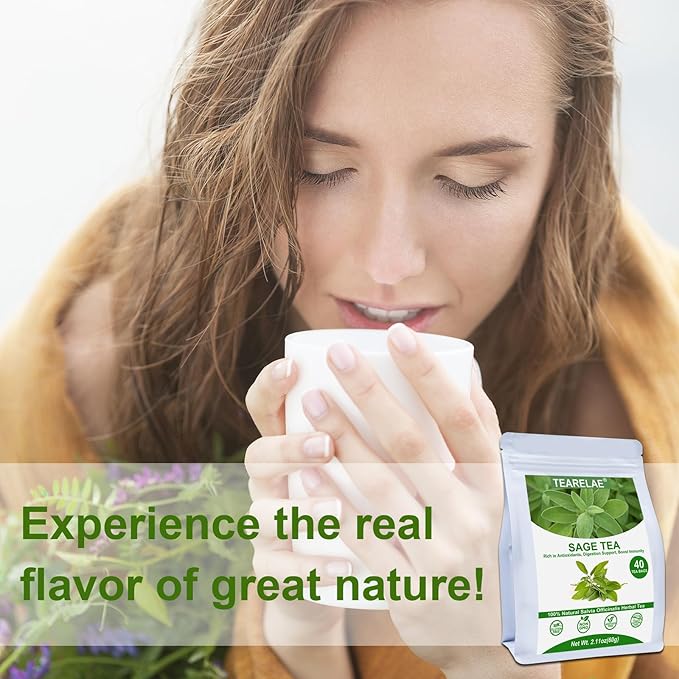 TEARELAE - Premium Sage Leaf Tea Bags - 1.5g x 40 Count - Natural Cut & Sifted Sage Herb Salvia Officinalis - Non-GMO - Caffeine-free - Digestion Support & Breath Support-StrideForce Fitness