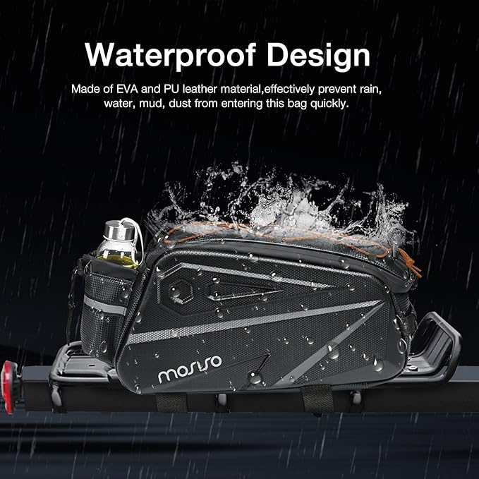 MOSISO Bike Rack Bag, Waterproof Bike Rear Rack Handbag Bicycle Trunk Bag, 14L EVA Mountain Bicycle Rear Seat Storage Saddle Pouch Cycling Luggage Pouch with Shoulder Strap, Orange-StrideForce Fitness