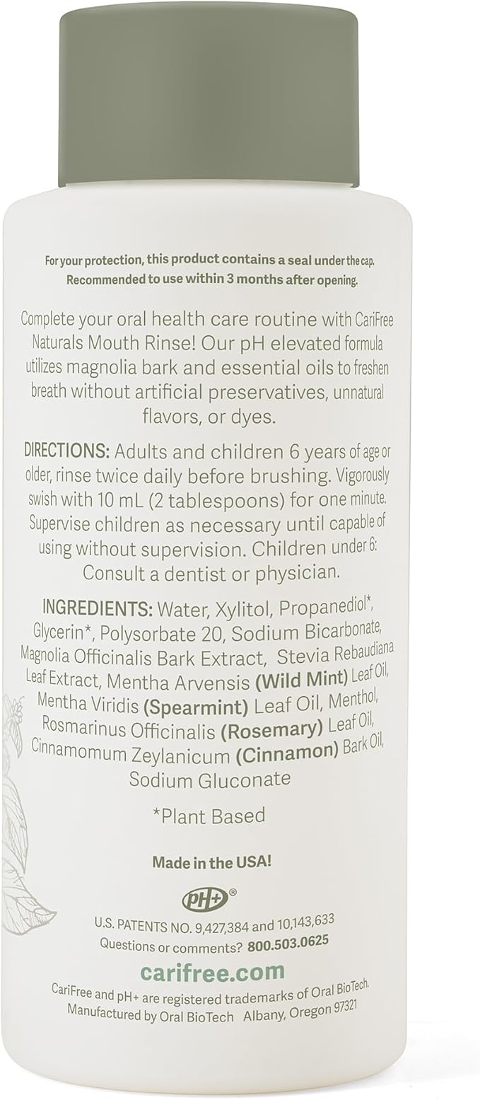 CariFree Naturals Mouth Rinse | pH Elevated, Fluoride-Free, with Magnolia Bark & Essential Oils, Organic Ingredients, Alcohol-Free, Dentist Recommended, Dentist Developed, Wild Mint Flavor, 16 fl oz