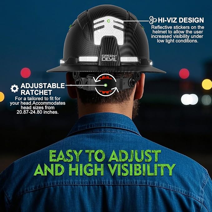 GREEN DEVIL Matrix Full Brim Hard Hat with Headlight Vented Construction Safety Helmet OSHA Approved Cascos De Construccion Work Hardhat for Men&Women-StrideForce Fitness