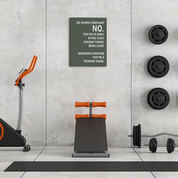 Rusenbao Gym Motivational Workout Wall Art, Home Gym Decor, Inspirational Workout Room Decor, Do Sharks Complain About Monday, Canvas Wall Art for Exercise Fitness Room Office, 11x14 inch(Green)-StrideForce Fitness