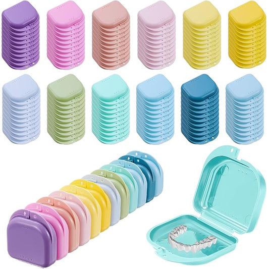 Sherr 120 Pcs Dental Retainer Cases Bulk with Holes 12 Pastel Colors Denture Case Mouth Guard Holder False Teeth Container Multicolored Retainer Holder for Travel Office Home