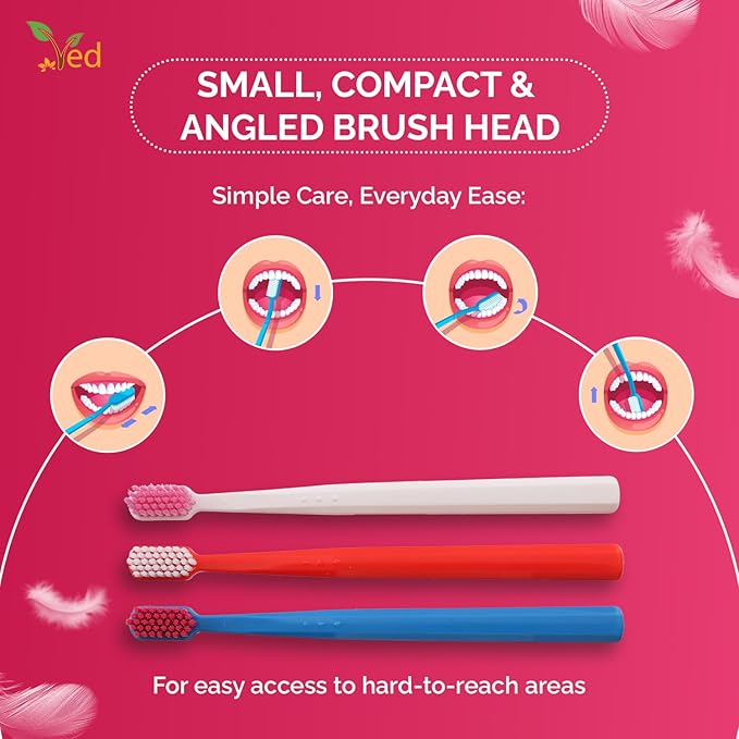 Ved ProCura Ultra Soft Toothbrush – Gentle Manual Toothbrush for Adults with 5,460 Super Soft Bristles for Sensitive Teeth and Gums, (Red+White+Dark Blue)