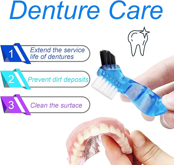 Denture Bath Case Denture Soaking Cup with Brush, Denture Holder Case Retainer Cleaning Case False Teeth Storage Box for Travel and Daily Use
