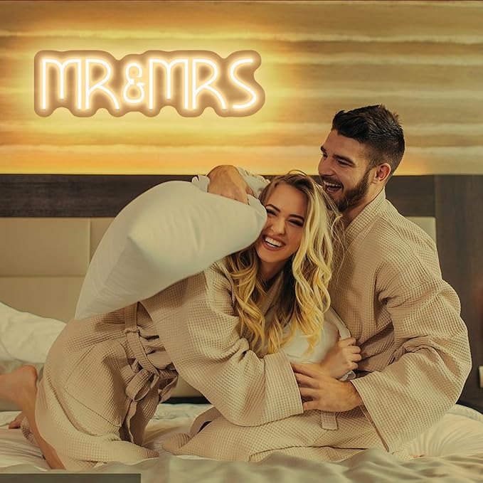 Mr&Mrs Neon Sign for Wedding Neon Light LED Backdrop Wall Decor USB Power Switch with Dimmable Mr and Mrs Sign Wedding Reception Decoration Gift for Anniversary Engagement Banquet (Warm White)-StrideForce Fitness