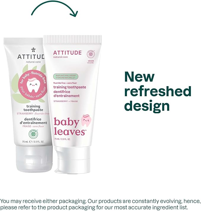 ATTITUDE Baby & Child Fluoride-Free Training Toothpaste, Natural, Vegan, EWG Verified, Strawberry, 2.6 Oz (Pack of 6)